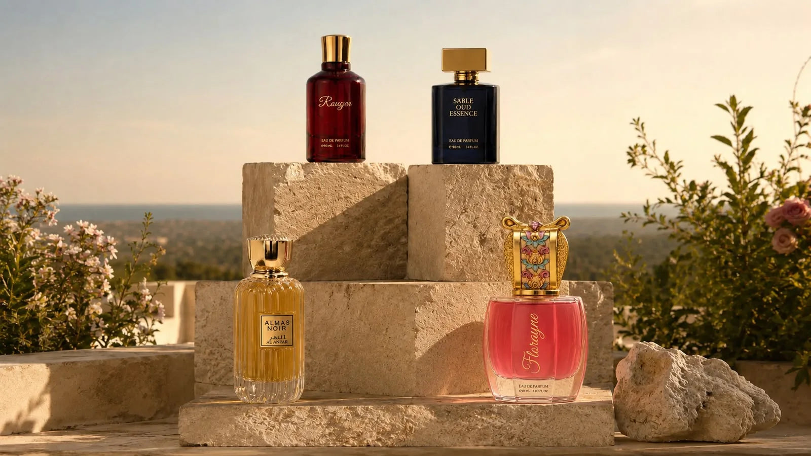 Rougea, Sable Oud Essence, Almas Noir and Florayne fragrances